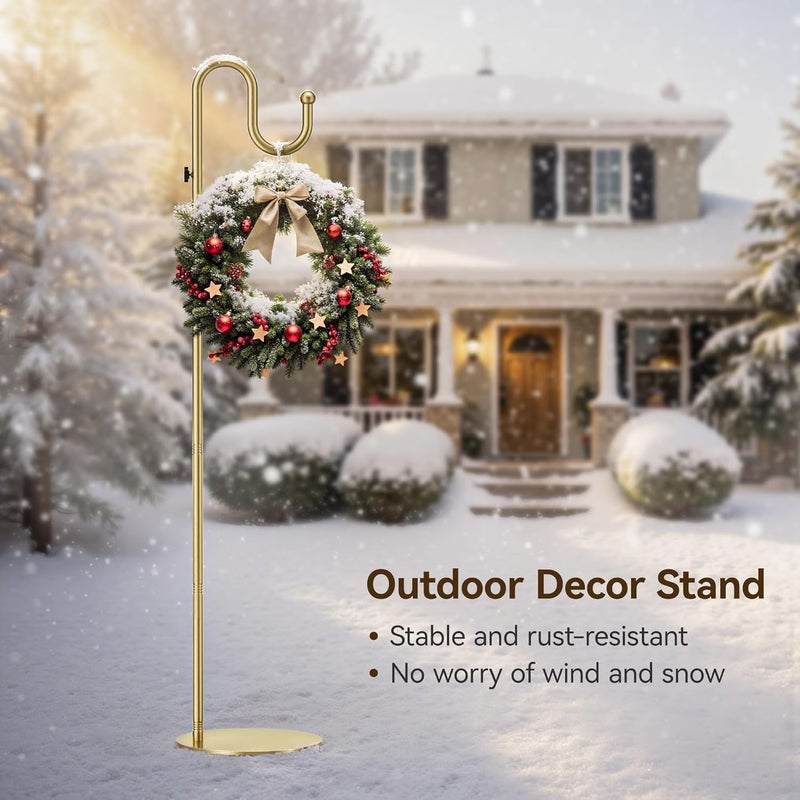 saffruff 74" Gold Shepherds Hook Stand–Adjustable Free Standing Pole Holder for Hanging Bird Feeders, Plants, Lanterns, Wreaths, and Wind Chimes, Heavy Duty Base for Indoor & Outdoor Use, Holds Up to 20 LBS - Image 4